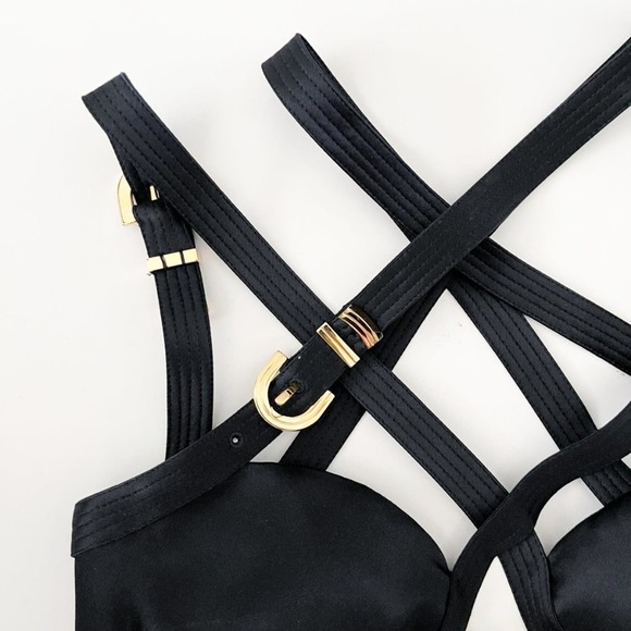 Versace Fall 2019 Runway Black Silk Satin Cage Bra Cropped Bondage Top 42 - Picture 3 of 15